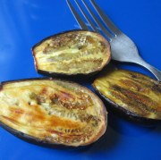 halves of baby eggplant roasted